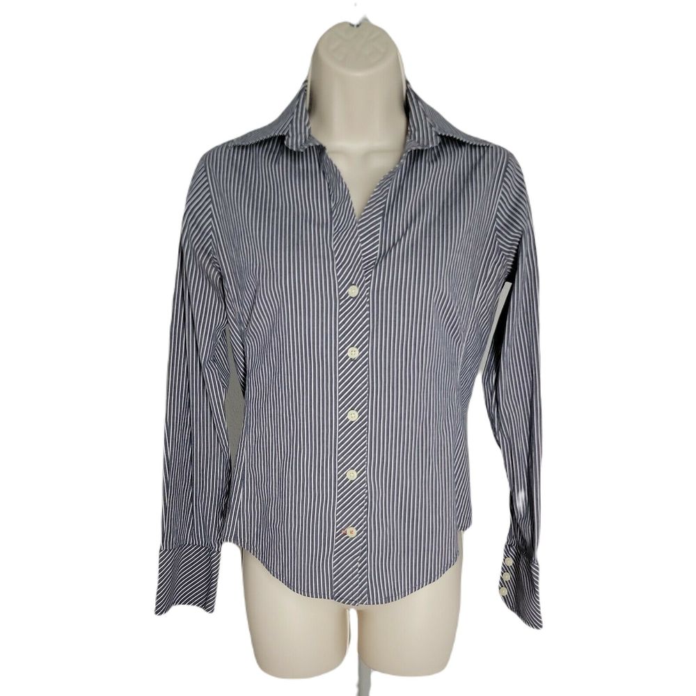 Nyne Coolmax Poplin Button Up Collared Shirt ~ Sz S ~ Blue & White Stripes